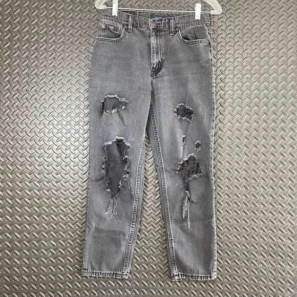Aeropostale Black Faded Denim Mom Jean Distressed‎ Casual Wear Women's Size 4 - Picture 1 of 8